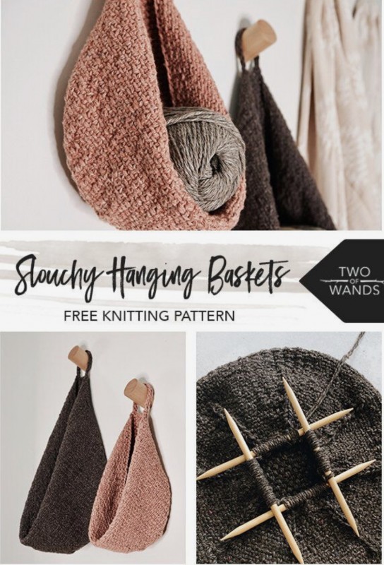 Knit Slouchy Hanging Baskets — All Knitting Ideas